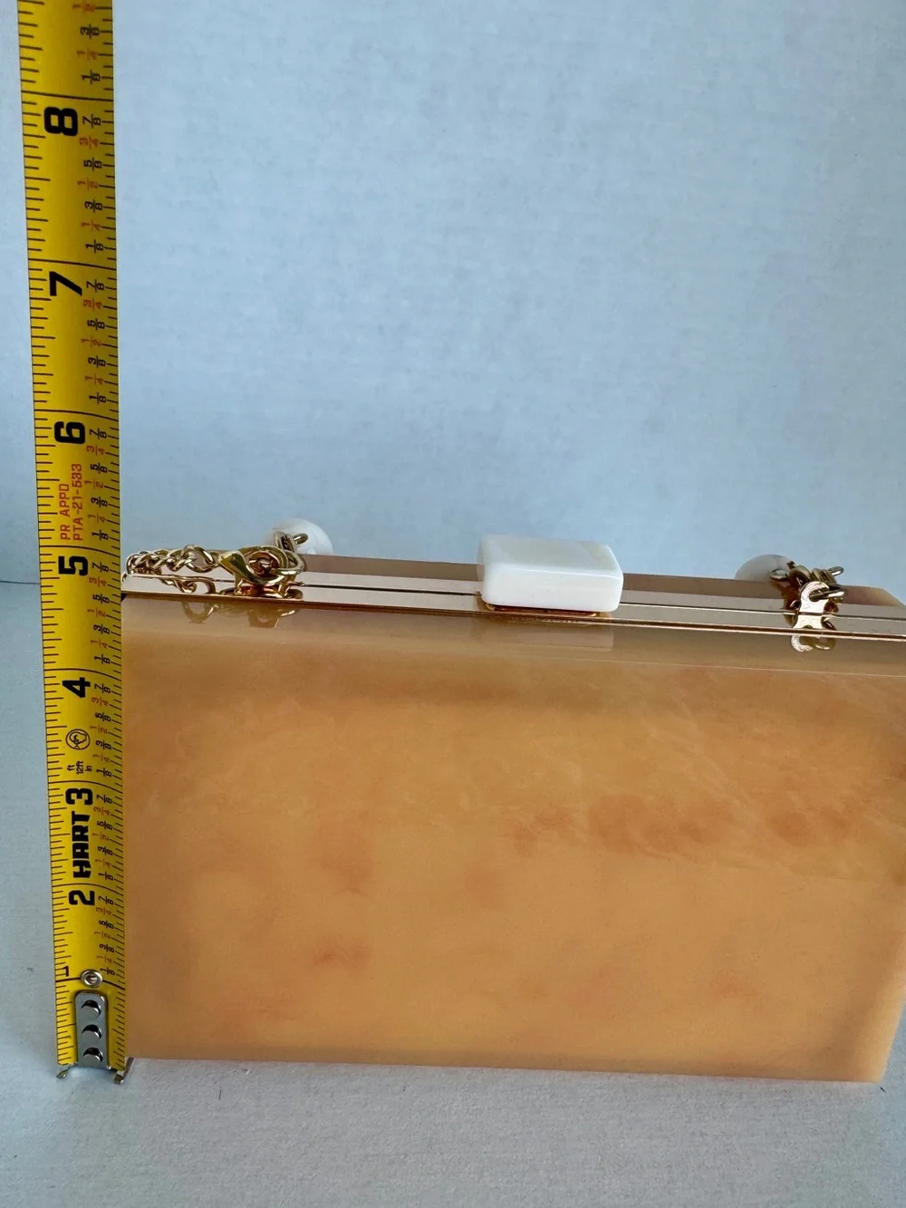 Zara Acrylic Box Clutch with Ivory Bead Strap, Caramel-Brown - Picture 7 of 8